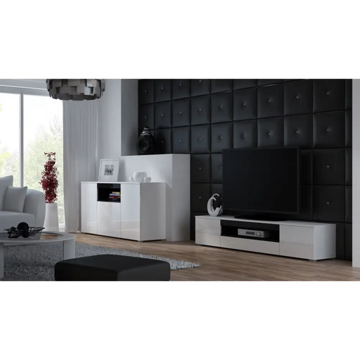 Cama TV stand VIVA 180 white/white gloss + black - TV cabinets made of furniture boardSTV-ZPM<<<TV