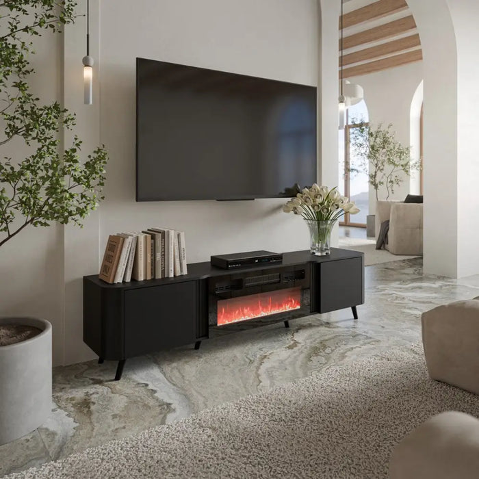 Cama Volare RTV cabinet 200 x 39 x 49 matte black + fireplace - TV cabinets made of furniture boardSTV-ZPM<<<TV