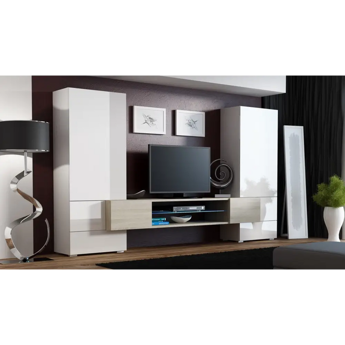 Cama Wall unit TORI 277/46/162 white/white/RTV sonoma oak - Modern wall unitsMES-NOW<<<Wall UnitsMES<<<ActionPL