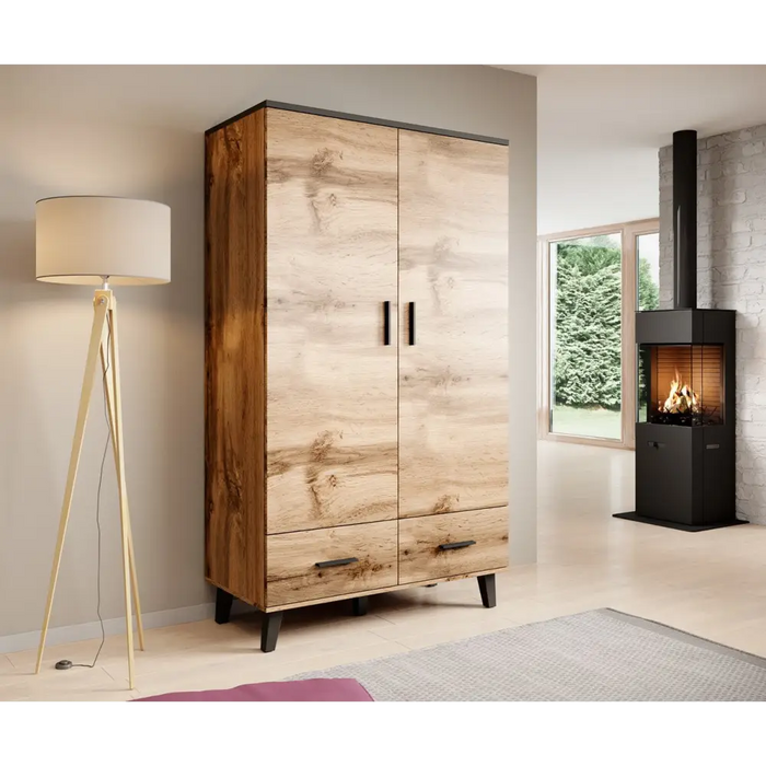 Cama wardrobe LOTTA 2D2D wotan oak + mat black - Openable cabinetsSZF-OTW<<<WardrobesSZF<<<ActionPL