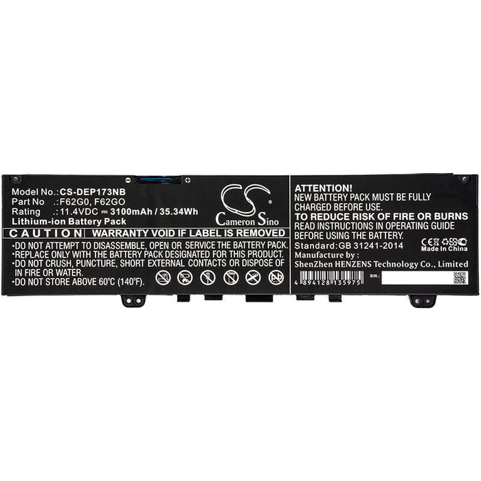 Laptop Battery DELL Inspiron 7373 Inspiron 13 7000 F62G0 11.4V 3100mAh CAMERON SINO
