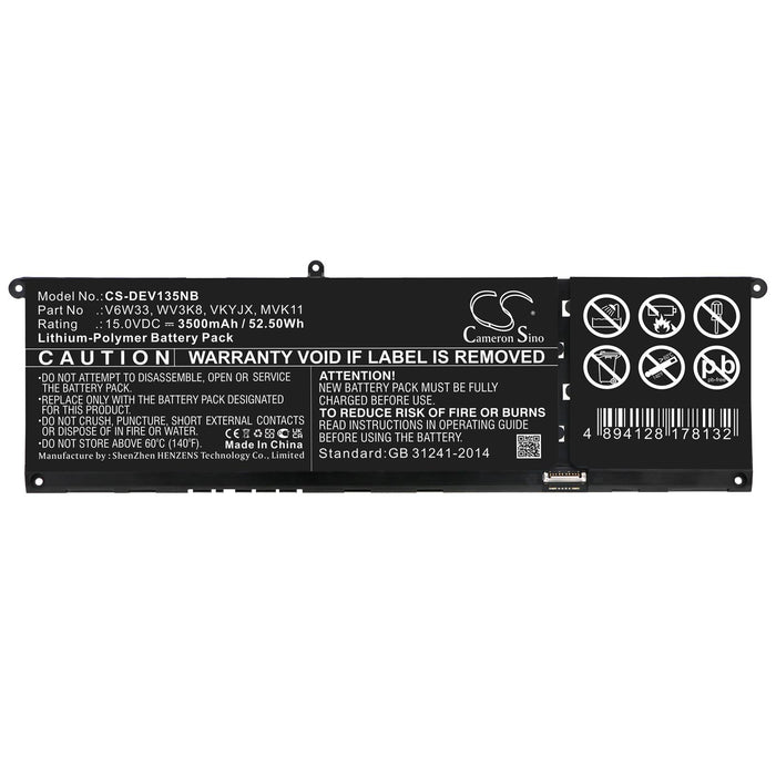 CAMERON SINO Laptop Battery, For DELL Inspiron 13 5310 V6W33, 15.0V, 3500mAh