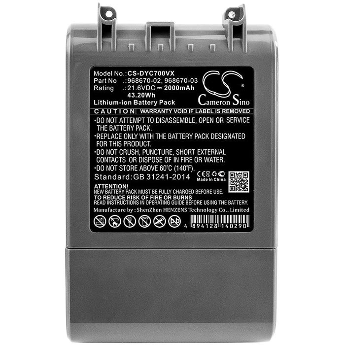 Battery for vacuum cleaner Dyson SV11, V7, 968670-02 LiIon 21.6V 2000mAh CAMERON SINO