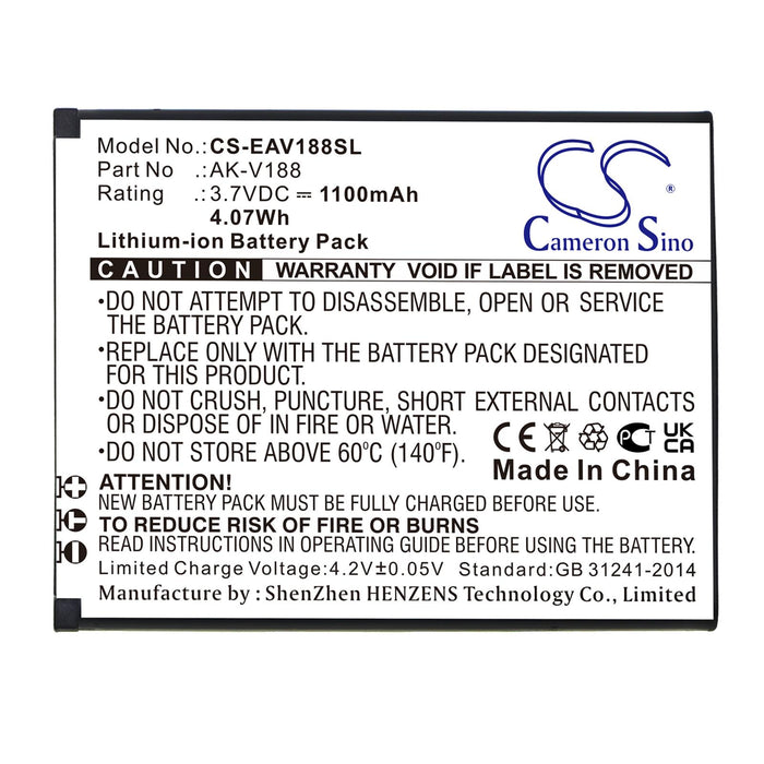 Mobile phone battery EMPORIA Touch Smart, Touch Smart 2, Touchsmart V188 AK-V188 LiIon 3.7V 1100mAh CAMERON SINO