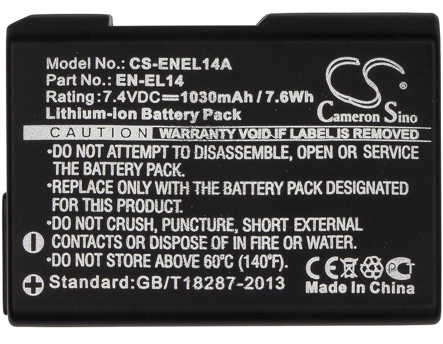 NIKON EN-EL14 camera battery, 7.4V, 1030mAh, Li-Ion, Cameron Sino