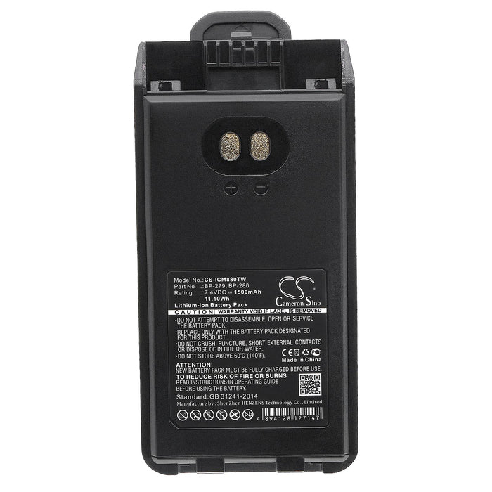 Battery for radio station ICOM F1000, F2000, IC-F1000, IC-F29D BP-279 / BP-280 LiIon 7.4V 1500mA Cameron Sino