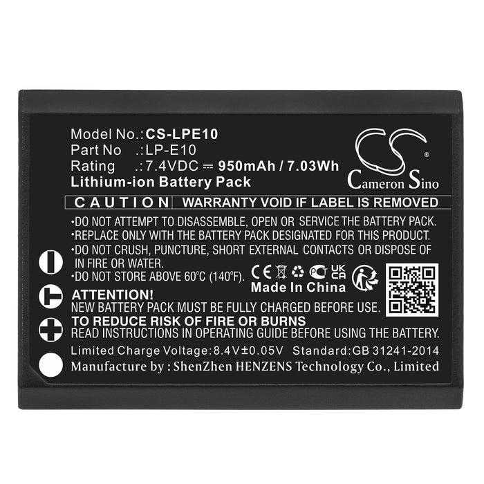 Camera battery CANON LPE10 LiIon 7.4V 950mAh Cameron Sino