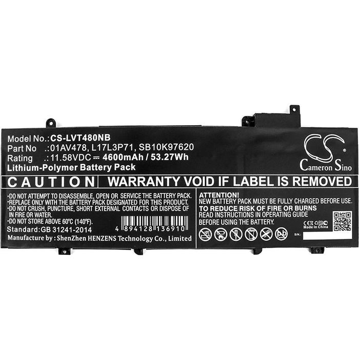 CAMERON SINO laptop battery, For LENOVO ThinkPad T480s, L17L3P71, 11.58V, 4600mAh