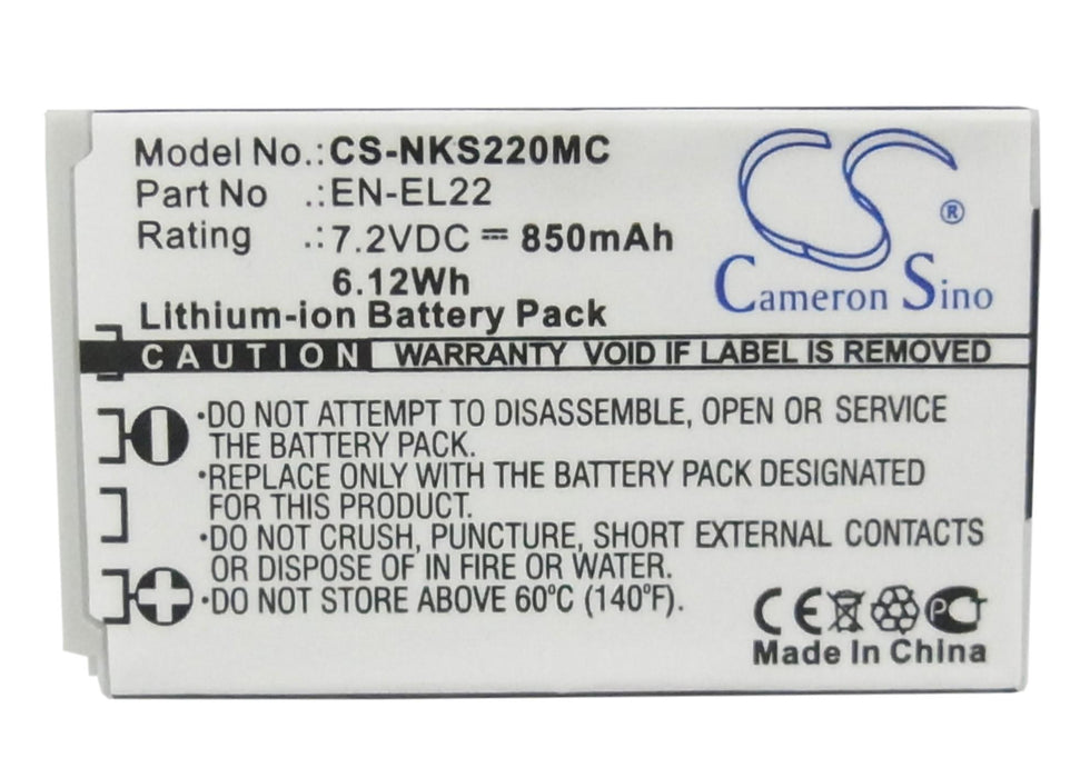 Camera battery NIKON J4/S2 EN-EL22 CS-NKS220MC 3.8V 3000mAh CAMERON SINO