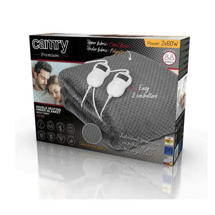 Camry CR 7417 electric blanket 2x 60 W Gray - Electric blankets and cushionsAGD-KPE<<<Home Appliance