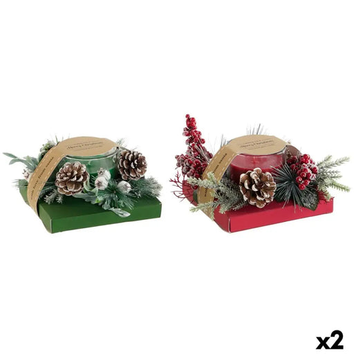 Candle DKD Home Decor Red Green 20 x 20 x 9 cm 8 x 8 x 9 cm (2 Units) - Декорация и Осветление<<<Дом