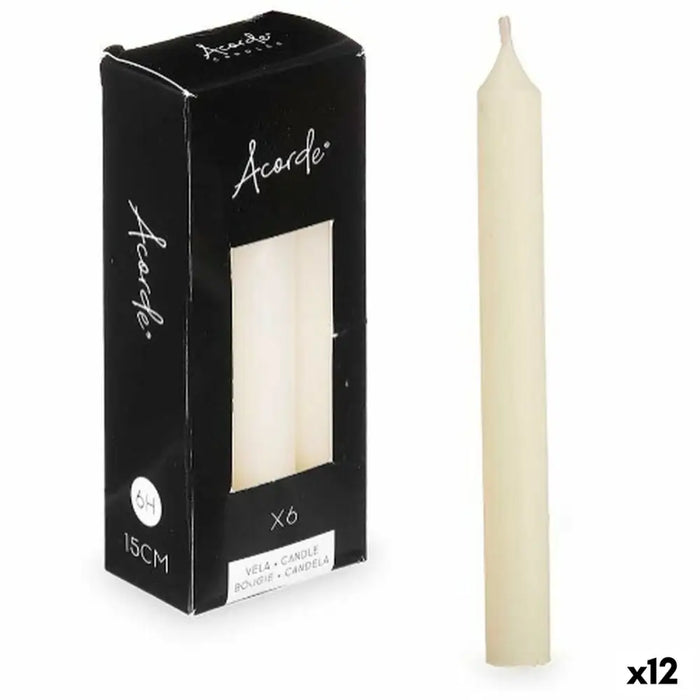 Candle Set Acorde Cream 2 x 2 x 15 cm 6 x 15 x 4 cm (12 Units) - Декорация и Осветление<<<Дом Градина<<<BigBuy&&&Свещи