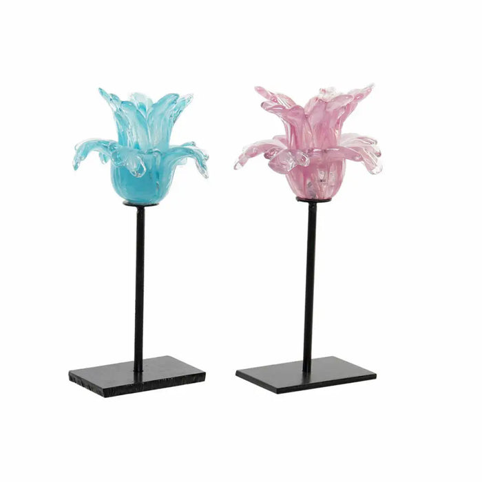 Candleholder DKD Home Decor Blue Pink Metal Crystal 12 x 12 x 24 cm (2 Units) - Декорация и Осветление<<<Дом