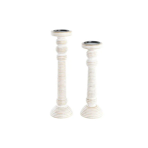 Candleholder DKD Home Decor Iron Mango wood Stripped (2 Pieces) (15 x 15 x 53 cm) - Декорация и Осветление<<<Дом