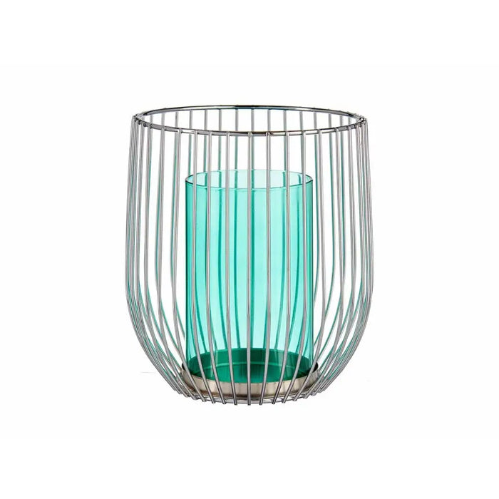 Candleholder Gift Decor Blue Silver Metal Glass 15 x 17 x 15 cm (8 Units) - Декорация и Осветление<<<Дом