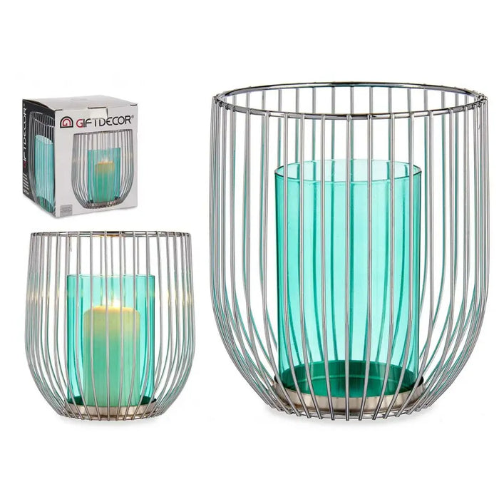 Candleholder Gift Decor Blue Silver Metal Glass 15 x 17 x 15 cm (8 Units) - Декорация и Осветление<<<Дом