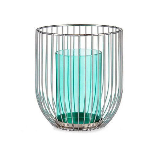 Candleholder Gift Decor Blue Silver Metal Glass 15 x 17 x 15 cm Cage - Декорация и Осветление<<<Дом