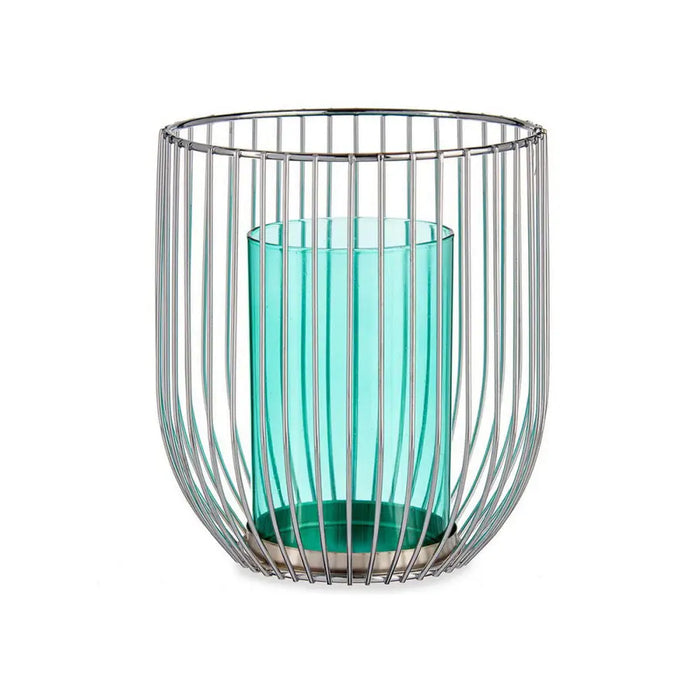 Candleholder Gift Decor Blue Silver Metal Glass 15 x 17 x 15 cm Cage - Декорация и Осветление<<<Дом