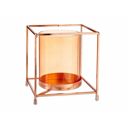 Candleholder Gift Decor Copper Amber Golden Metal Glass 14 x 15,5 x 14 cm Squared - Декорация и Осветление<<<Дом