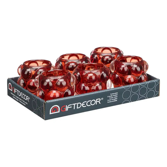 Candleholder Gift Decor Orange Tile Crystal 8,4 x 9 x 8,4 cm Microbeads (12 Units) - Декорация и Осветление<<<Дом