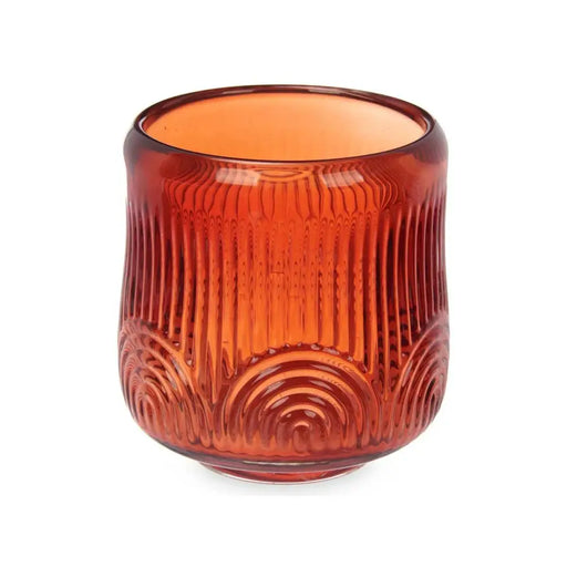 Candleholder Gift Decor Orange Tile Crystal 9 x 9,5 x 9 cm Stripes (12 Units) - Декорация и Осветление<<<Дом