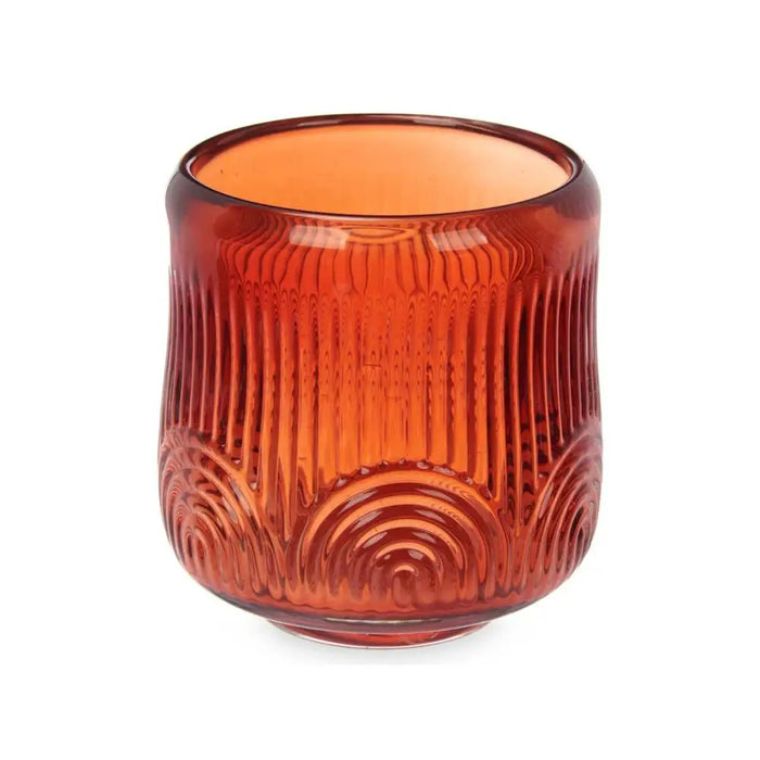 Candleholder Gift Decor Orange Tile Crystal 9 x 9,5 x 9 cm Stripes (12 Units) - Декорация и Осветление<<<Дом