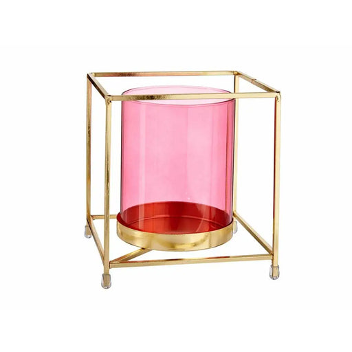 Candleholder Gift Decor Pink Golden Metal Glass 14 x 15,5 x 14 cm Squared - Декорация и Осветление<<<Дом
