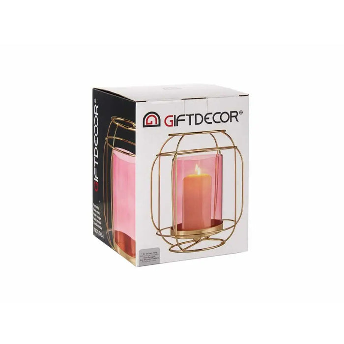 Candleholder Gift Decor Pink Golden Metal Glass 19 x 20 x 19 cm Lantern - Декорация и Осветление<<<Дом