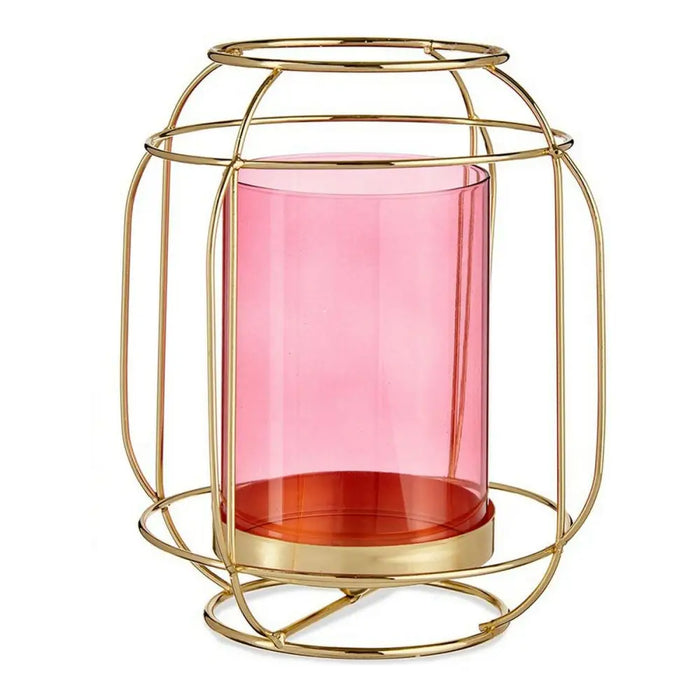 Candleholder Gift Decor Pink Golden Metal Glass 19 x 20 x 19 cm Lantern - Декорация и Осветление<<<Дом
