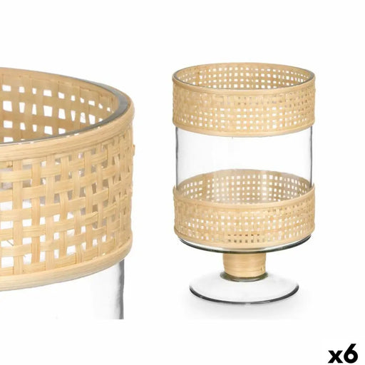 Candleholder Gift Decor Transparent Natural Glass Rattan 15,5 x 24 x 15,5 cm (6 Units) - Декорация и Осветление<<<Дом