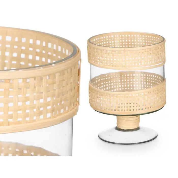 Candleholder Gift Decor Transparent Natural Glass Rattan 15 x 20 x 15 cm (6 Units) - Декорация и Осветление<<<Дом