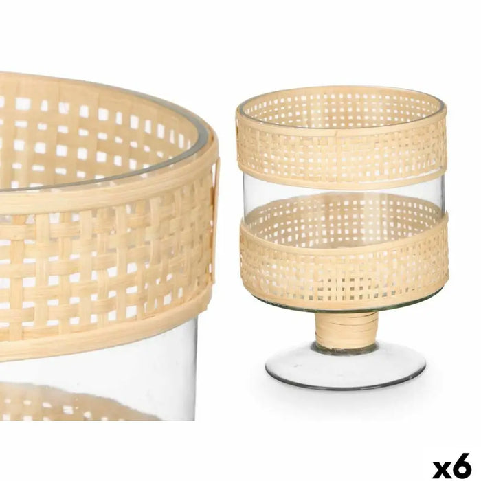 Candleholder Gift Decor Transparent Natural Glass Rattan 15 x 20 x 15 cm (6 Units) - Декорация и Осветление<<<Дом