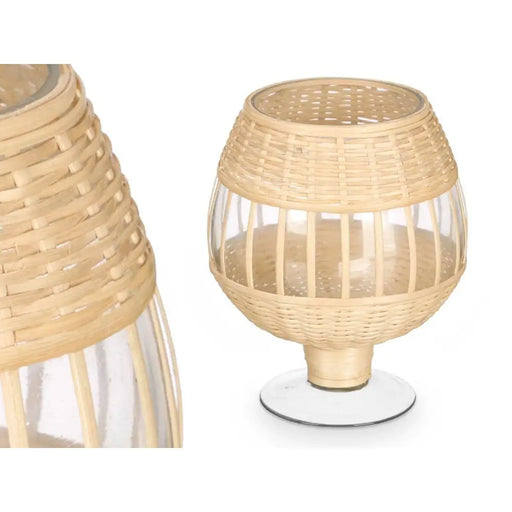 Candleholder Gift Decor Transparent Natural Glass Rattan 18 x 22 x 18 cm (6 Units) - Декорация и Осветление<<<Дом