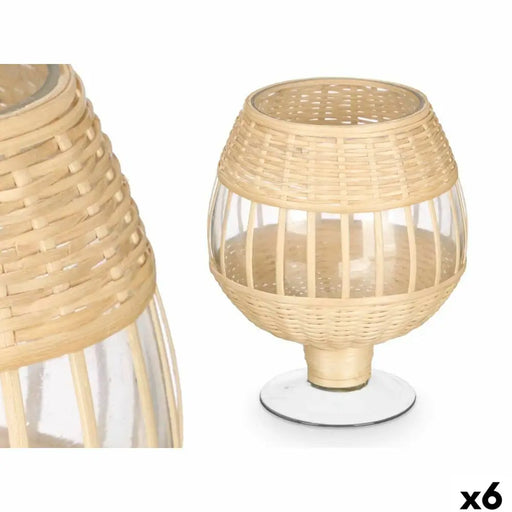 Candleholder Gift Decor Transparent Natural Glass Rattan 18 x 22 x 18 cm (6 Units) - Декорация и Осветление<<<Дом