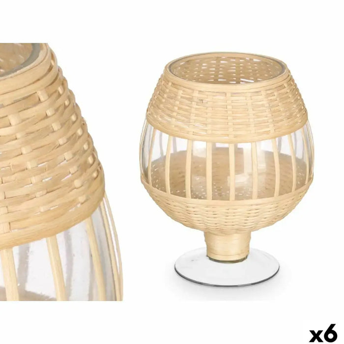 Candleholder Gift Decor Transparent Natural Glass Rattan 18 x 22 x 18 cm (6 Units) - Декорация и Осветление<<<Дом