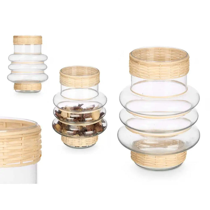 Candleholder Gift Decor Transparent Natural Glass Rattan 18 x 24 x 18 cm (6 Units) - Декорация и Осветление<<<Дом
