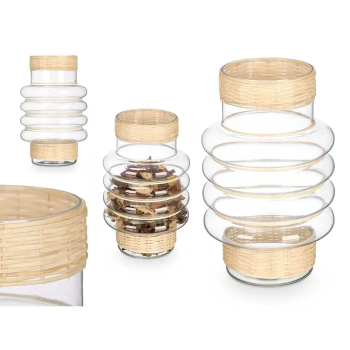 Candleholder Gift Decor Transparent Natural Glass Rattan 18 x 30 x 18 cm (6 Units) - Декорация и Осветление<<<Дом