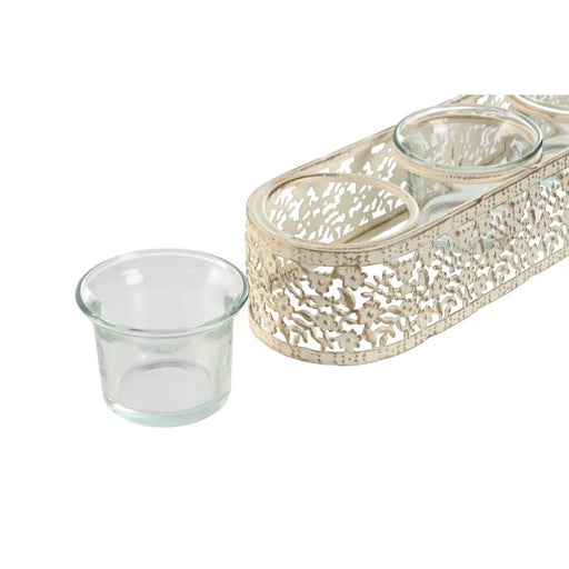 Candleholder Home ESPRIT Cream Metal Crystal 31 x 7 x 5 cm - Декорация и Осветление<<<Дом Градина<<<BigBuy&&&Свещи и