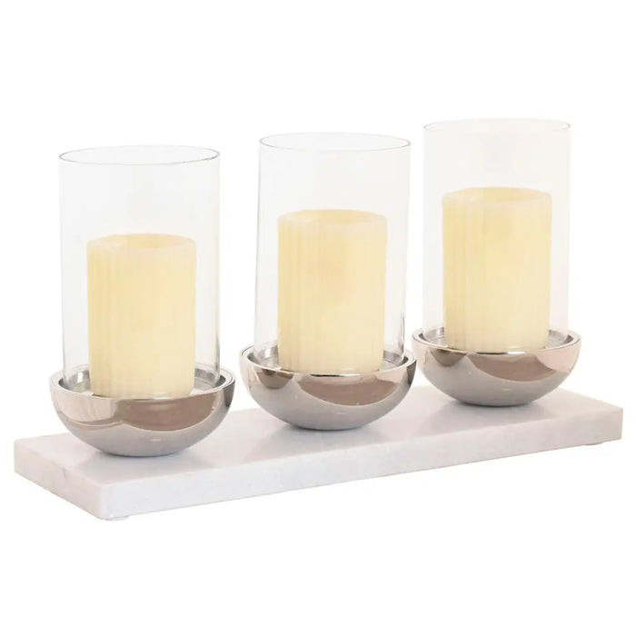Candleholder Home ESPRIT White Silver Crystal Marble 40 x 13 x 22 cm - Декорация и Осветление<<<Дом
