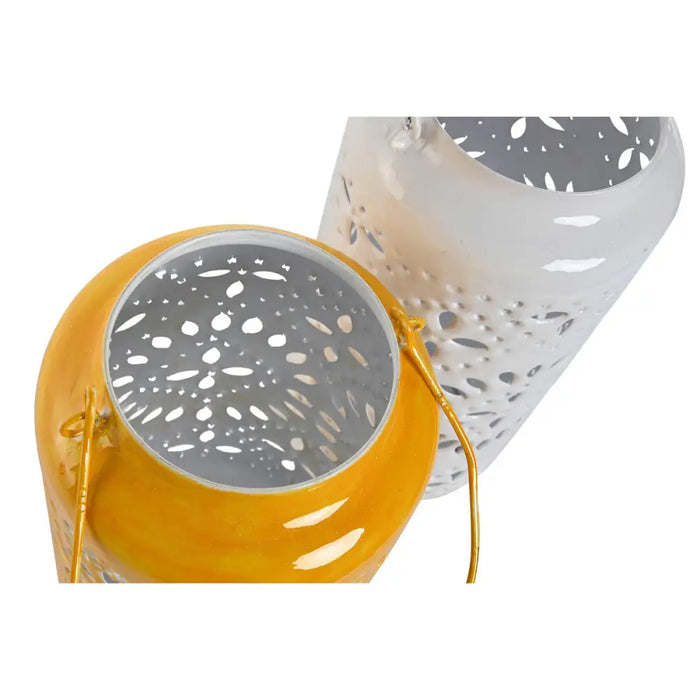 Candleholder Home ESPRIT Yellow White Iron 15 x 15 x 33 cm (2 Units) - Декорация и Осветление<<<Дом