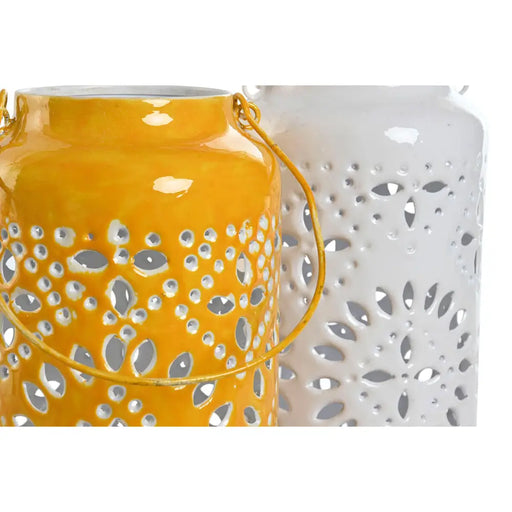 Candleholder Home ESPRIT Yellow White Iron 15 x 15 x 33 cm (2 Units) - Декорация и Осветление<<<Дом