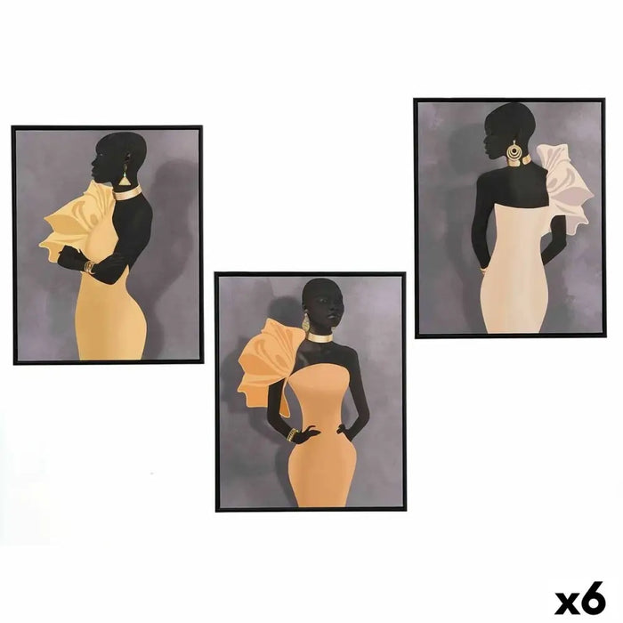 Canvas Gift Decor Yellow Black Grey 40 x 3 x 50 cm (6 Units) - Декорация и Осветление<<<Дом Градина<<<BigBuy&&&Картини