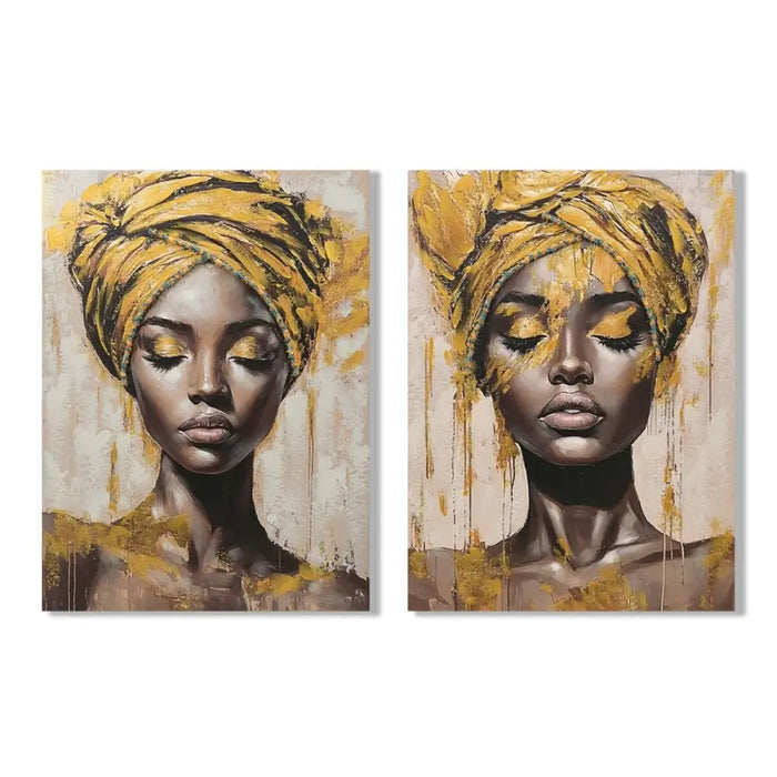 Canvas Home ESPRIT Brown Golden Colonial African Woman 90 x 3 x 120 cm (2 Units) - Декорация и Осветление<<<Дом