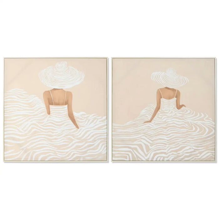 Canvas Home ESPRIT White Beige Dress Scandinavian 82,5 x 3,5 x 82,5 cm (2 Units) - Декорация и Осветление<<<Дом