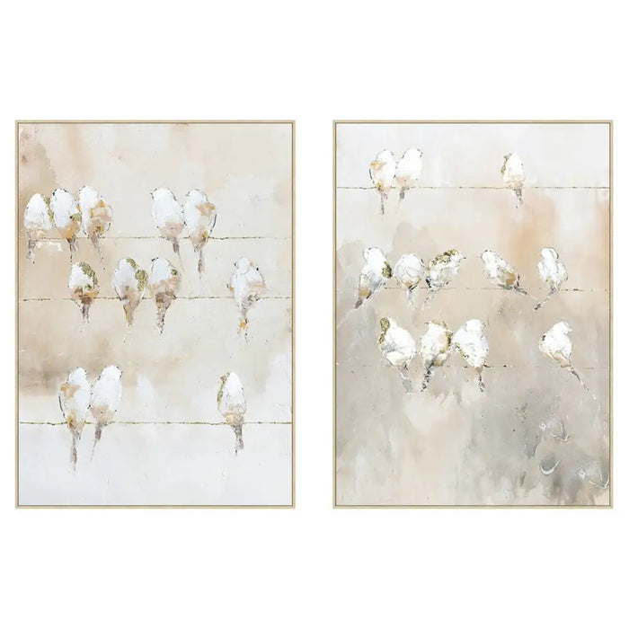 Canvas Home ESPRIT White Beige Grey Golden Birds Scandinavian 103 x 4,5 x 143 cm (2 Units) - Картини и