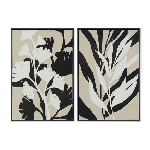 Canvas Home ESPRIT White Black Beige Leaf of a plant Urban 63 x 4,3 x 93 cm (2 Units) - Декорация и Осветление<<<Дом