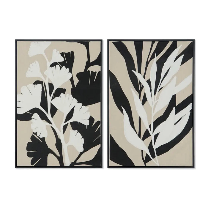 Canvas Home ESPRIT White Black Beige Leaf of a plant Urban 63 x 4,3 x 93 cm (2 Units) - Декорация и Осветление<<<Дом