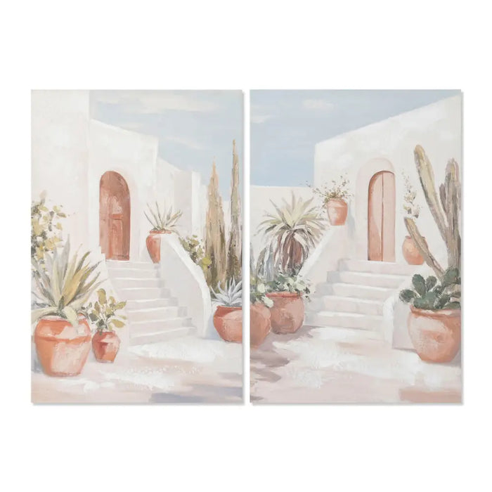 Canvas Home ESPRIT White Green Boho 60 x 3,5 x 90 cm (2 Units) - Картини и плакати<<<Декорация и Осветление<<<Дом