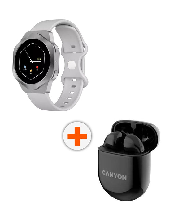 Smart watch CANYON Hexagon CNS-SW88SS SILVER 45 MM, HEART MONITOR, SPO2