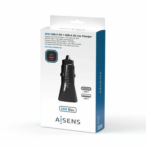 Car Charger Aisens ASCH-CAR2PQC-BK Black 38 W - Електроника Телефони и таблети<<<Компютри| Електроника<<<BigBuy&&&USB